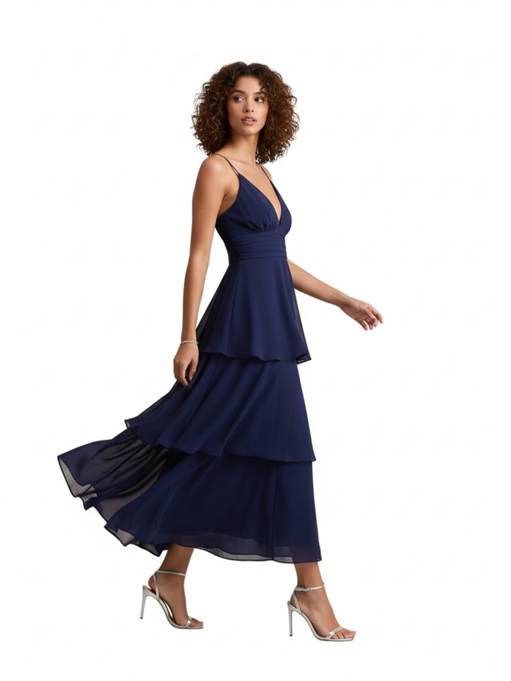 Lulu's Navy Tiered V-Neck Celebration Midi Dress